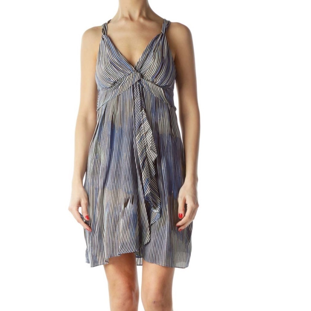Banana Republic SILK Dress Size 2 Womens SILK Blue White Black Striped